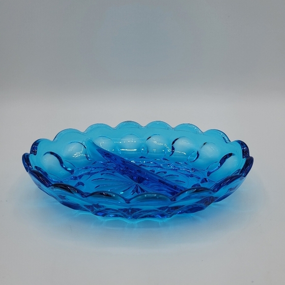 Anchor Hocking Fairfield Lazer Blue Divided Relish Dish Mid Century Glass Vtg - Picture 6 of 9